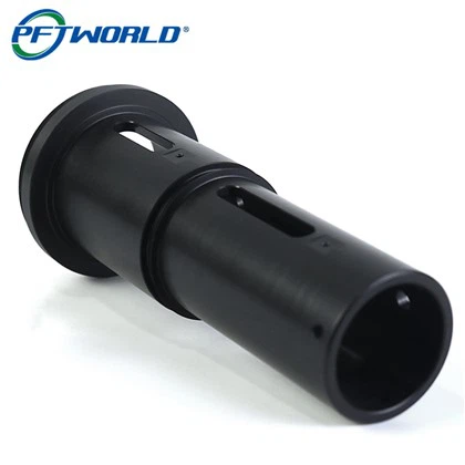 Interface do flange de extremidade dupla Design oco de usinagem CNC Peças de alumínio preto Componente de conexão de oleoduto industrial